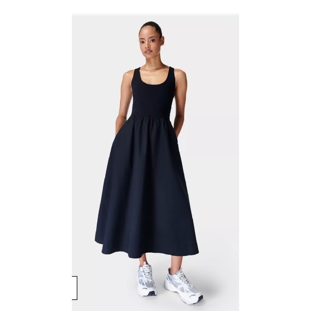 Sweaty Betty Black Explorer Ribbed Racerback Midi Dress Pockets Womens Size XXL